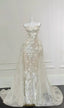 Gorgeous Champagne Gold Mermaid Strapless Sequined 3D Flower Tulle Wedding Dress With Train