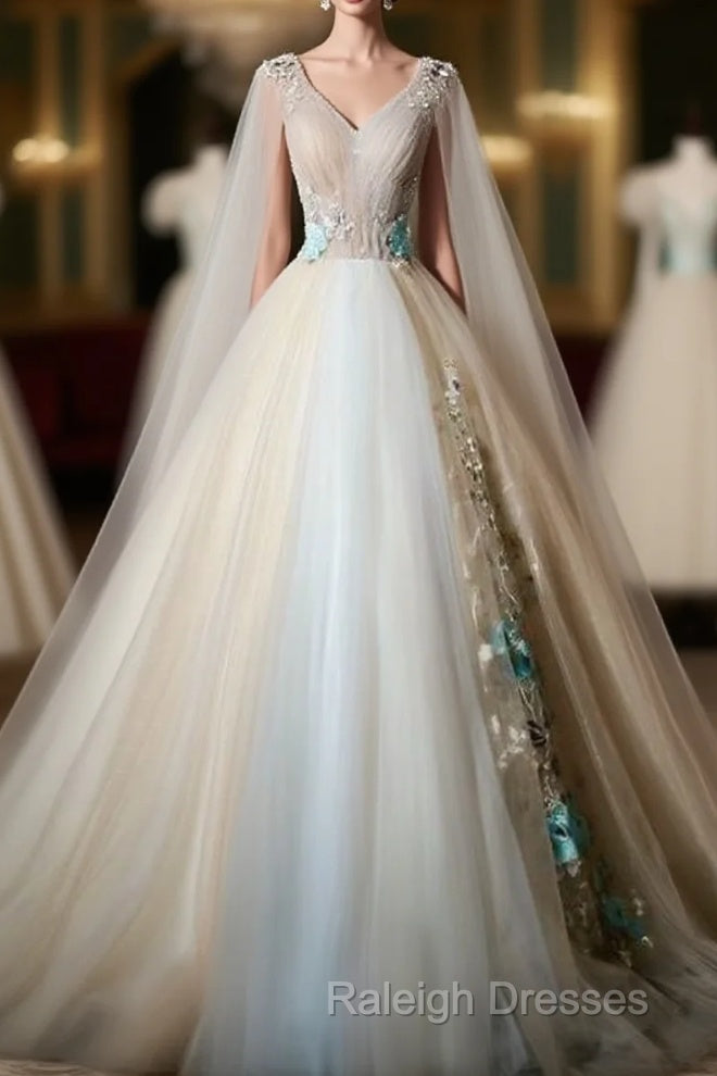 Gorgeous Champagne Tulle V-Neckline Sweet 16 Dress, Quinceanera Dress Main image