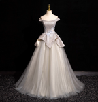Gorgeous Court Silver-White One-Shoulder Sequin Tulle Long Ball Gown Prom Dress Sweet 16 Dress