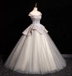 Gorgeous Court Silver-White One-Shoulder Sequin Tulle Long Ball Gown Prom Dress Sweet 16 Dress