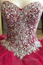 Gorgeous Crystal Beaded Bodice Corset Organza Ruffles Quinceanera Dresses Ball Gowns