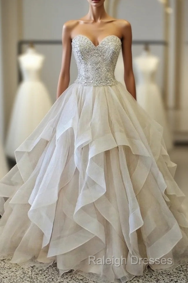 Gorgeous Crystals Beading Sweetheart Organza Layered Wedding Dress Ball Gown Main image