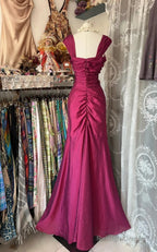 Gorgeous Dark Pink Mermaid Pleated Satin Irregular Neckline Ball Dress Birthday Dress