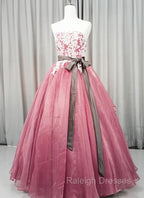 Gorgeous Dark Pink Organza with Lace Formal Gown, Quinceanera Dress