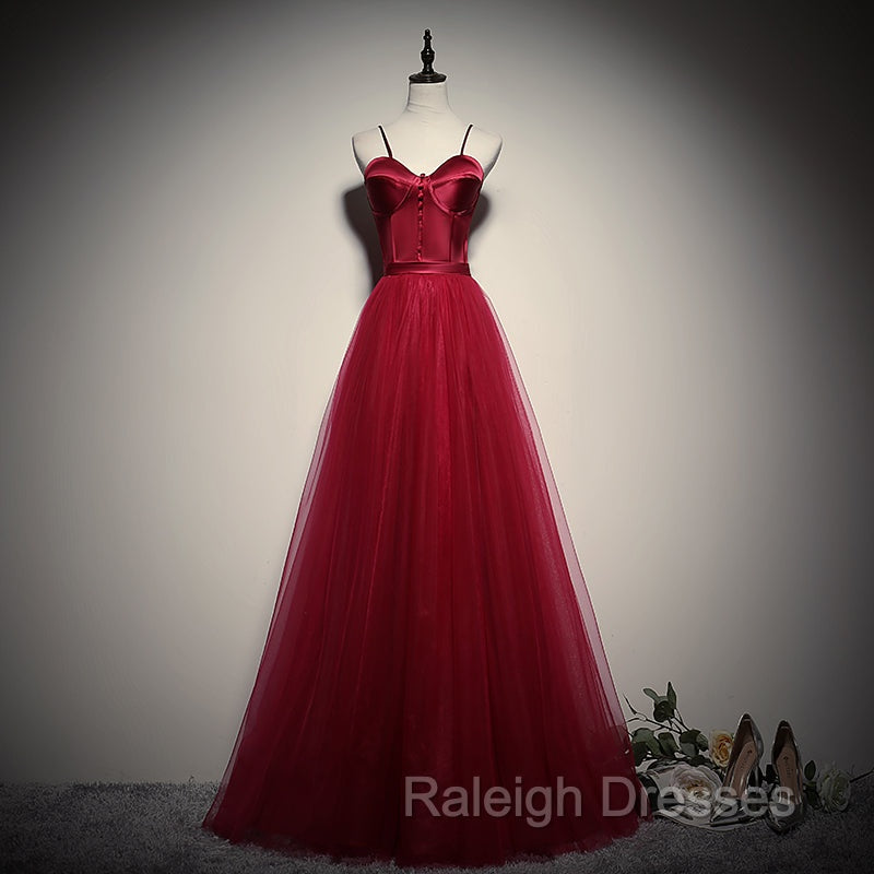 Gorgeous Dark Red Straps Tulle Long Party Dress, A-line Formal Dress Secondary image