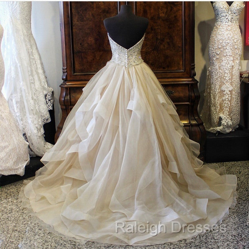 Gorgeous Embroidery Beading Sweetheart Organza Layered Wedding Ball Gown Dress