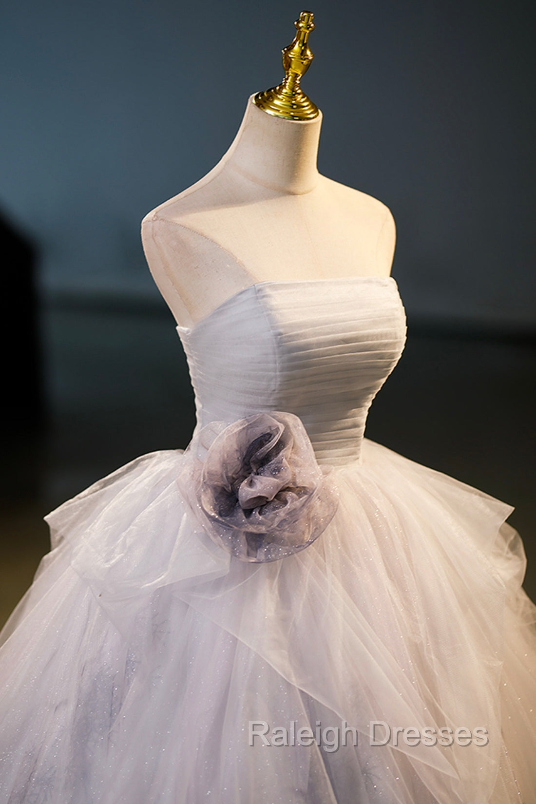 Gorgeous Gray Tulle Long Formal Dress, Gray Strapless Evening Dress Secondary image