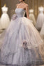 Gorgeous Gray Tulle Long Formal Dress, Gray Strapless Evening Dress
