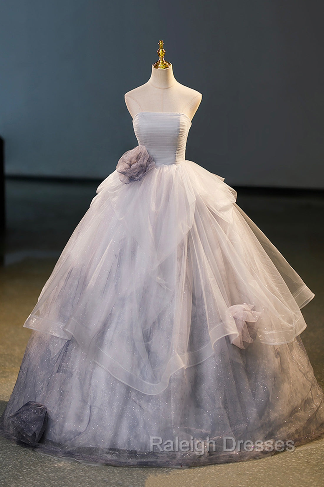 Gorgeous Gray Tulle Long Formal Dress, Gray Strapless Evening Dress Main image