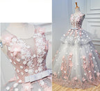 Gorgeous Grey Tulle Long Prom Gowns Appliques Lace Up Sweetheart 16 Gowns