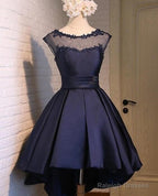 Gorgeous High Low Satin Homecoming Dresses Round Neckline Lace-Up Dresses