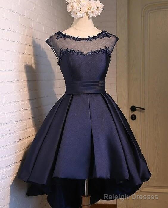 Gorgeous High Low Satin Homecoming Dresses Round Neckline Lace-Up Dresses