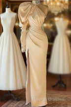 Gorgeous High Neck Long Sleeve Crystal Prom Dress Mermaid With Split