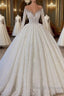 Gorgeous Lace Long Sleeve Beads Ball Gown Wedding Dress