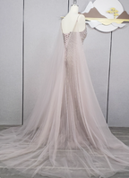 Gorgeous Light Lilac Spaghetti Strap Square Neck Rhinestone Tulle Train Formal Prom Dress