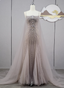 Gorgeous Light Lilac Spaghetti Strap Square Neck Rhinestone Tulle Train Formal Prom Dress