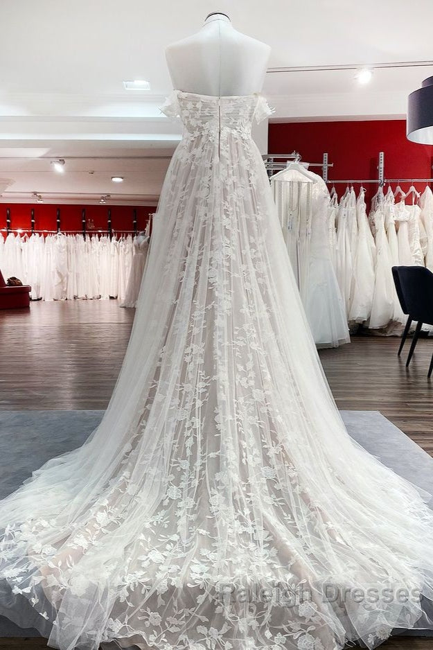 Gorgeous Long A Line Off-the-shoulder Tulle Appliques Lace Wedding Dresses Secondary image