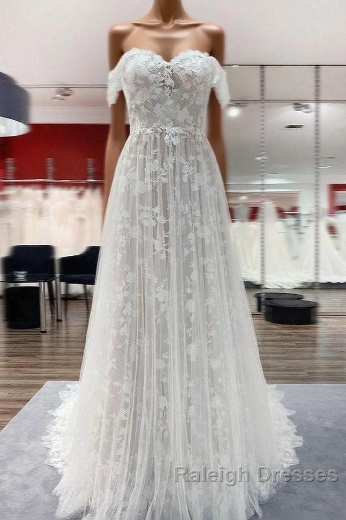 Gorgeous Long A Line Off-the-shoulder Tulle Appliques Lace Wedding Dresses Main image