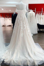 Gorgeous Long A Line Off-the-shoulder Tulle Lace Appliques Wedding Dresses