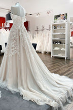 Gorgeous Long A-line Off-the-shoulder Tulle Lace Appliques Wedding Dress