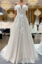 Gorgeous Long A Line Off-the-shoulder Tulle Lace Appliques Wedding Dresses