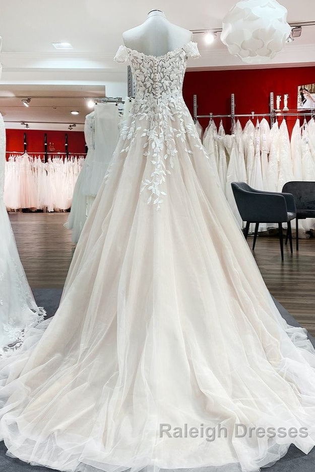 Gorgeous Long A Line Off-the-shoulder Tulle Lace Ruffles Wedding Dresses