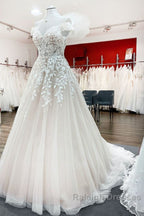 Gorgeous Long A Line Off-the-shoulder Tulle Lace Ruffles Wedding Dresses