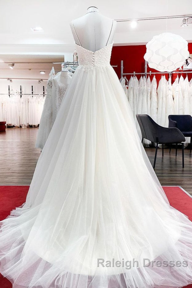 Gorgeous Long A-line Sweetheart Spaghetti Straps Tulle Lace Wedding Dresses Secondary image