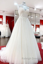 Gorgeous Long A Line Sweetheart Spaghetti Straps Tulle Lace Wedding Dress