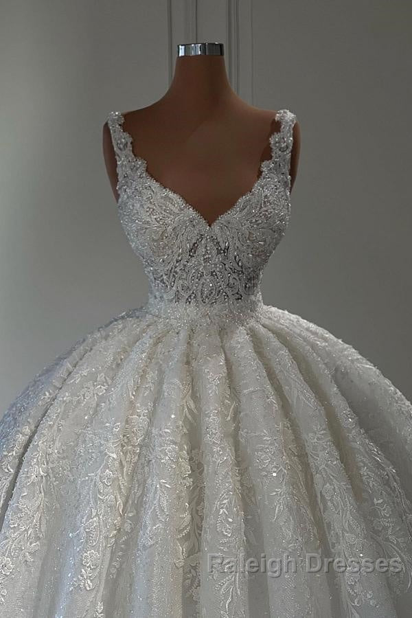 Gorgeous Long Ball Gown Sweetheart Sleeveless Lace Wedding Dresses with Ruffles Secondary image