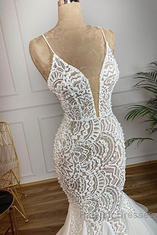 Gorgeous Long Mermaid Sweetheart Beaded Lace Organza Wedding Dresses Secondary image