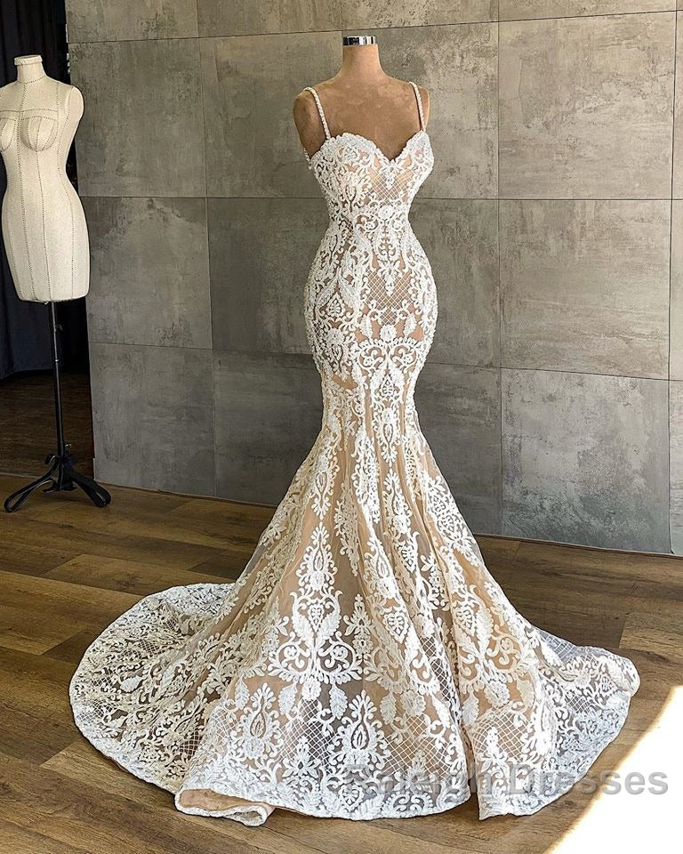 Gorgeous Long Mermaid Sweetheart Spaghetti-straps Lace Wedding Dress Secondary image