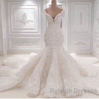Gorgeous Long Mermaid V Neck Appliques Lace Ruffles Wedding Dresses