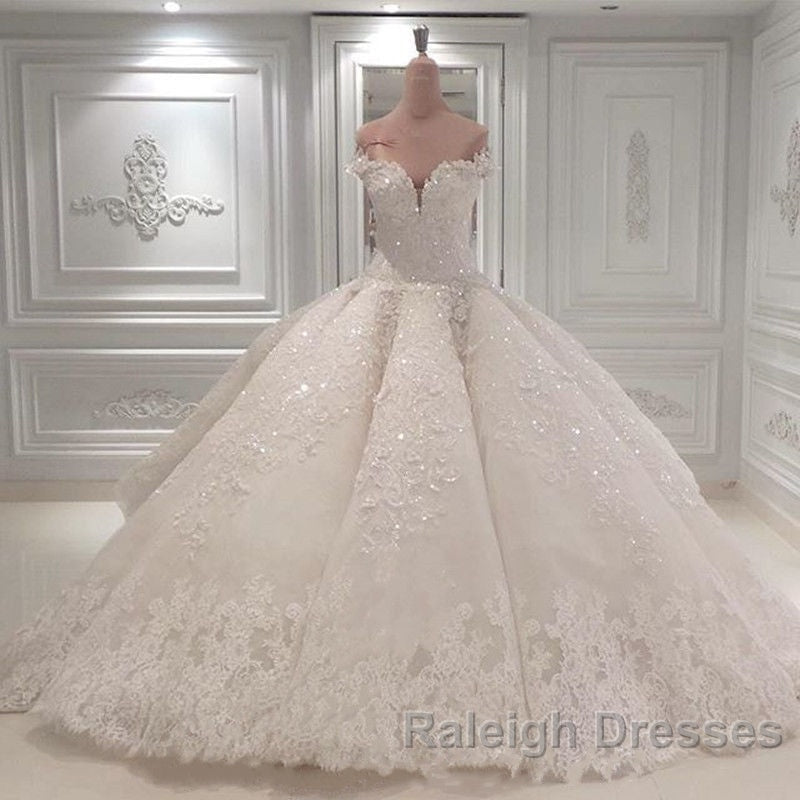 Gorgeous Long Off The Shoulder Beadings Ball Gown Wedding Dress Secondary image