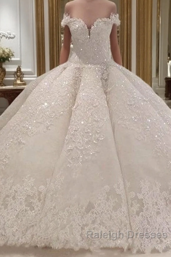 Gorgeous Long Off The Shoulder Beadings Ball Gown Wedding Dress