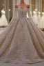 Gorgeous Long Sleeve Off the Shoulder Appliques Lace Ball Gown Wedding Dress