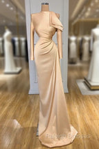 Gorgeous Long Sleeves Champagne Mermaid Prom Dress High Neck