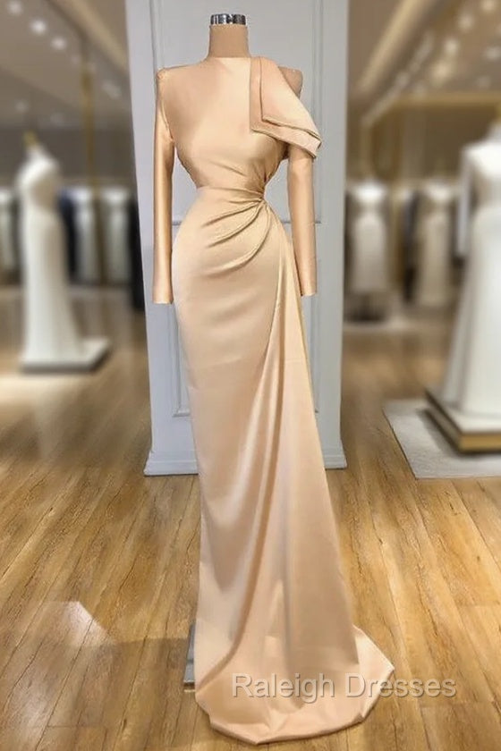 Gorgeous Long Sleeves Champagne Mermaid Prom Dress High Neck