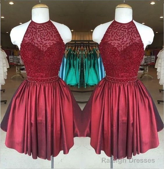 Gorgeous Low Back Halter Neck Beaded Homecoming Dresses