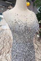 Gorgeous Mermaid Backless Silver Grey Sequins Prom Dresses Mermaid Silver Grey Prom Dresses Shiny Silver Grey Prom Dresses