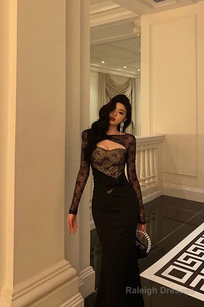 Gorgeous Mermaid Black Lace Date Night Dresses Prom Dress Long Birthday Outfits