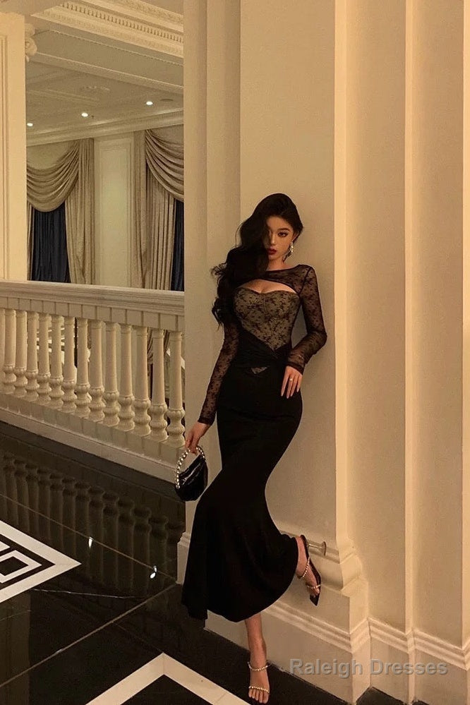 Gorgeous Mermaid Black Lace Date Night Dresses Prom Dress Long Birthday Outfits