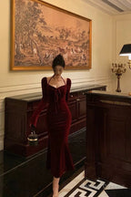 Gorgeous Mermaid Halter Burgundy Date Night Dresses Prom Dress Birthday Outfits