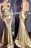 Gorgeous Mermaid Halter Floor Length Gold Satin Prom Dresses Prom Dress