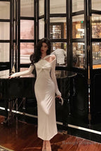 Gorgeous Mermaid Halter Long Sleeves Date Night Dress White Prom Dresses Birthday Outfits