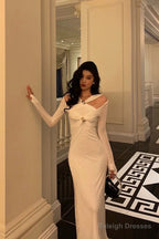 Gorgeous Mermaid Halter Long Sleeves Date Night Dress White Prom Dresses Birthday Outfits