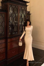 Gorgeous Mermaid Jewel Neckline Long Sleeves Date Night Dresses White Prom Dress Birthday Outfits