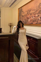 Gorgeous Mermaid Jewel Neckline Long Sleeves Date Night Dresses White Prom Dress Birthday Outfits