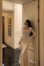 Gorgeous Mermaid Jewel Neckline Long Sleeves Date Night Dresses White Prom Dress Birthday Outfits