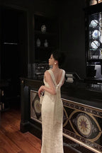 Gorgeous Mermaid Jewel Neckline White Satin Floral Date Night Dresses Prom Dress Long Birthday Outfits
